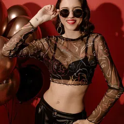 BAESD Print Net Bralette Crop Top-image-99