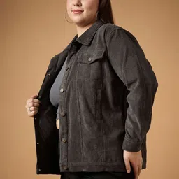 SASSAFRAS Curve Women Corduroy Tailored Jacket with Embroidered image 3