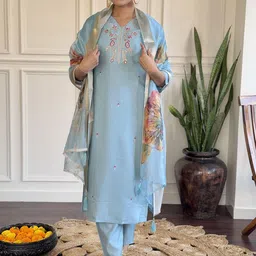 PEENGAX Women Embroidered Regular Kurta with Trousers & With Dupatta-picture-14