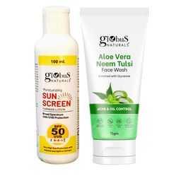 Globus naturals Sunscreen Lotion SPF 50++ 100 ml & Aloe Vera Neem Tulsi Face Wash 75 gm-40