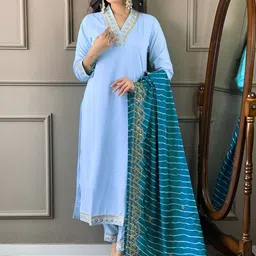KALINI Women Embroidered Regular Kurti with Palazzos & With Dupatta-51