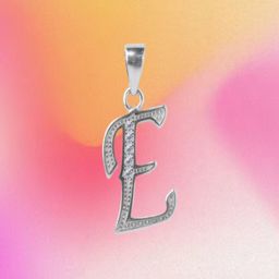 Paavni Girls 925 Sterling Silver Rhodium-Plated Cubic Zirconia Studded E Letter Pendant-15