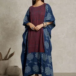 Taavi Printed Cotton Round Neck Kaftan Dress-image-66