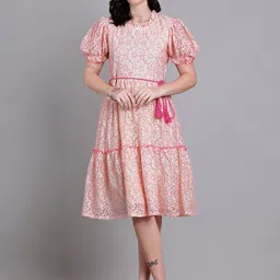 Tulsattva Floral Puff Sleeve Empire Midi Dress-image-61