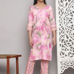 APNISHA Girls Floral Printed Straight Kurta with Trousers-picture-41