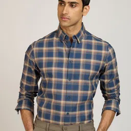 PB & J Tartan Checks Checked Spread Collar Cotton Shirt-image-83