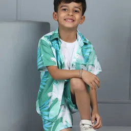 AWW HUNNIE Boys Printed Short Sleeves Pure Cotton T-shirt And Shirt With Shorts-image-57