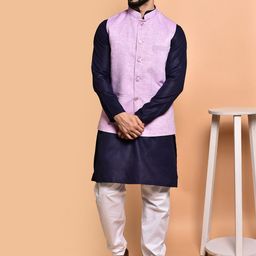 PRINTINDIA Mandarin Collar Pure Cotton Straight Kurta With Trousers & Nehru jacket-image-131