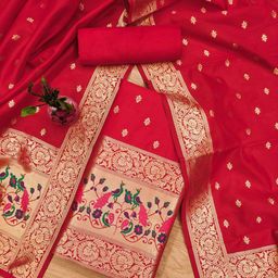 Panzora Ethnic Motifs Woven Design Zari Banarasi Silk Unstitched Dress Material-image-47