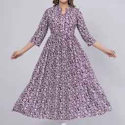 Sanganeri Kurti Floral Printed Mandarin Collar Anarkali Kurta-13