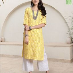 HERE&NOW Selection Of 2 Leheriya Printed Round Neck Straight Kurtas-picture-10