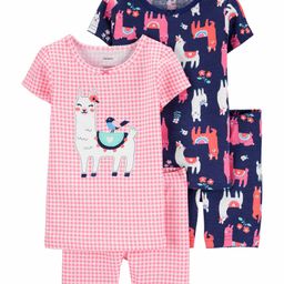 Carter's 4-Piece Llama Snug Fit Cotton PJs - Pink Blue-image-3