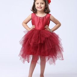 Mark & Mia Sleeveless Party Wear Solid Color Frock - Red-picture-22