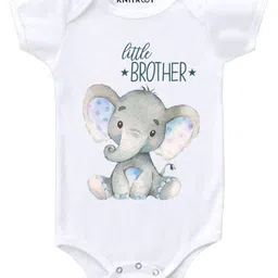 KNITROOT Short Sleeves Little Brother Elephant Print Onesie - White-picture-17