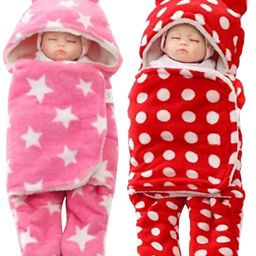 Brandonn Hooded Wearable Blanket Star & Polka Dot Print Pack of 2 - Red Pink-image-61