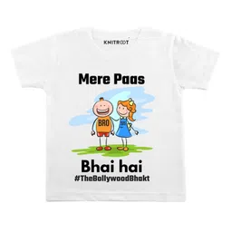 KNITROOT Half Sleeves Mere Pas Bhai Hai Print Tee - White-picture-4