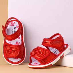 Cute Walk by Babyhug Party Wear Sandals Sequinned Bow - Red-image-77