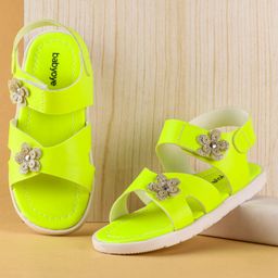 Babyoye Party Wear Flower Applique Sandals - Neon Green-image-96