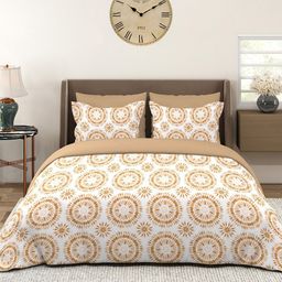 Layers Beige & Brown Ethnic Motifs 144 TC Queen Bedsheet with 2 Pillow Covers-image-37