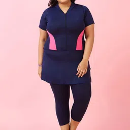LYCOT Women Plus Size Side Panel V-Neck Swimming Dress-image-96