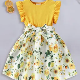 INCLUD Girls Floral Print Flutter Sleeve Fit & Flare Dress-14