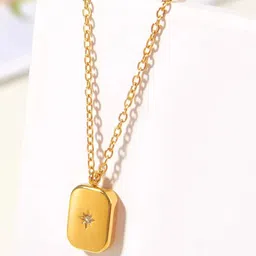 Palli Creation Gold Plated Artificial Stones Studded Square Shape Pendant With Chain image 4