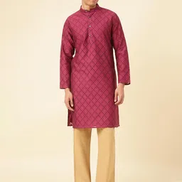 Fabindia Floral Woven Design Mandarin Collar Cotton Silk Straight Kurta-picture-28