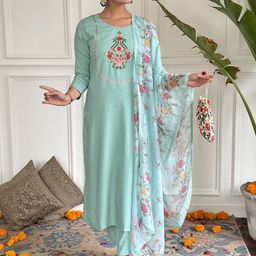 CANBIA Women Ethnic Motifs Embroidered Regular Kurta with Trousers & With Dupatta-43