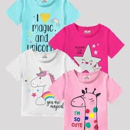 KUCHIPOO Girls 4 Printed Applique T-shirt-image-73