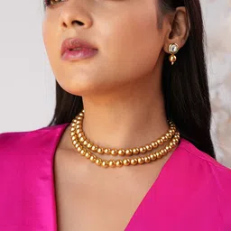 Binnis Wardrobe Gold Plated Ziva Two Strand Pearl Beaded Necklace With earrings-image-1