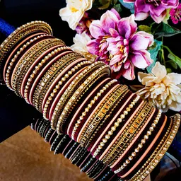 RIJOLI Set Of 52 Gold-Plated Stone Studded & Beaded Bangles-image-2