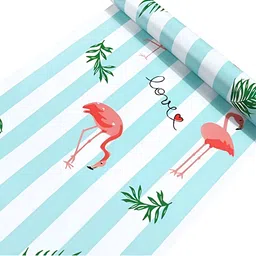 INDIAN ROYALS Blue & Pink Flamingo with Leaves Printed Self-Adhesive Wall Sticker-image-5