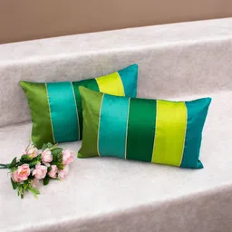 RoyalDeco Green & Lime Green Set of 2 Striped Rectangle Cushion Covers-12