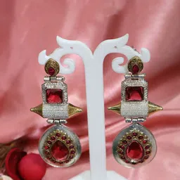 SIVA BY ANIKA Brass-Plated Artificial Stones Studded Teardrop Shaped Drop Earrings-picture-30