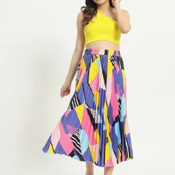 LookShine Printed A-Line Flared Midi Skirts image 2