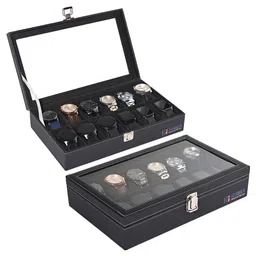 Kuber Industries 2-Pcs Black 12 Slots Wrist Watch Organisers-90