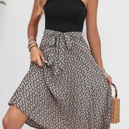 KPOP Abstract Printed Halter Neck Fit and Flare Dress-image-17