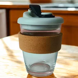 THE HOME CO. Transparent & Brown Textured Glass Sipper With Cork Matte Mug-37