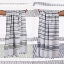 The Bath Community White & Blue 2 Pieces Striped Cotton 225 GSM Bath Towels-90