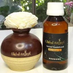 GLOBAL AROMA Auram Sandalwood Fragracne Ethenic Flower Pot Reed Diffuser Set-46