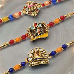 MEIRA JEWELLERY Pack Of 3 Beaded Studded Rakhi Gift Set-image-67