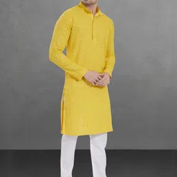 Pulseiq Men Geometric Embroidered Festive Straight Kurta-image-93