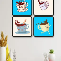SAF White & Blue 4-Pieces Coffee Theme Printed Framed Wall Art-picture-7