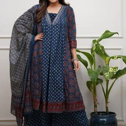 GoSriKi Women Ethnic Motifs Printed Anarkali Kurta with Palazzos & Dupatta-picture-15