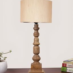 Aura Off White Wood Traditional Cylindrical Shaped Table Lamp-image-84