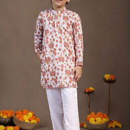 FASHION DREAM Boys Ethnic Motifs Printed Band Collar Regular Sequinned Kurta With Pyjama-16
