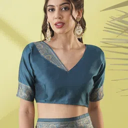 KALINI Turquoise Blue Silk Blend Woven Design Sarees-image-63