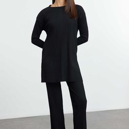 Trendyol Ribbed Self Design Round Neck Top And Trouser-image-14