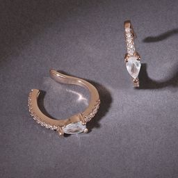AMI Rose Gold-Plated Cubic Zirconia Studded Contemporary Ear Cuff Earrings-49