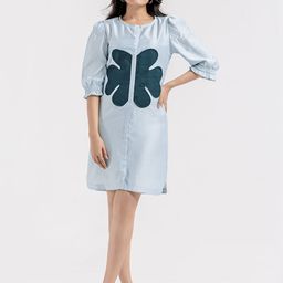 WEAVLLITE Women Graphic Print Puff Sleeve Applique A-Line Above Knee Dress-image-1